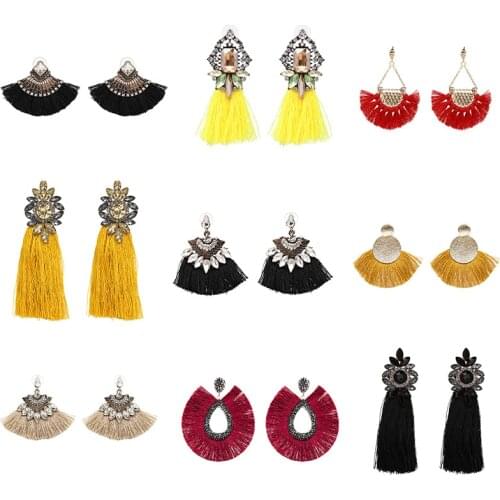 FASHIONSNOOPS 2020 Tassel Earrings Female Statement Jewelry Women Long Vintage Statement Bohemian Drop Earrings
