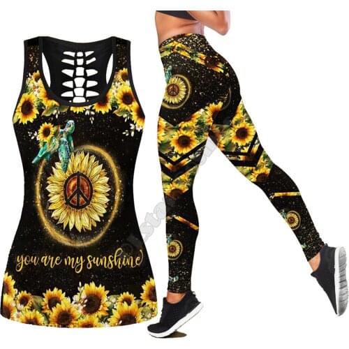 Sea turtle Polynesian 3D Printed Hollow Out Tank Legging Suit sexy Yoga Fitness Soft Legging Summer Women For Girl 40