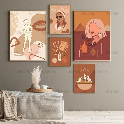 Canvas Painting Terracotta Plants Modern Boho Print Abstract Female Body Poster and Print Wall Art Picture for Living Room Decor