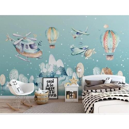 XUE SU Wall covering custom wallpaper mural simple hand-painted cartoon hot air balloon childrens room background wall
