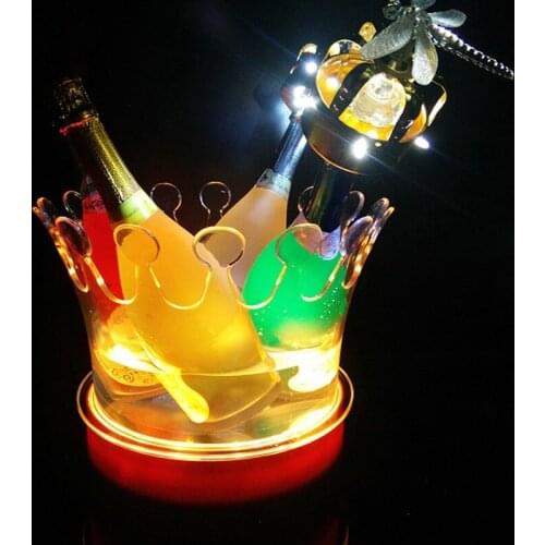 New Crown Champagne Ice Bucket LED Beer Wine Bottle Holder Bar Whisky Container Acrylic Transparent Ice Cooler 2 size