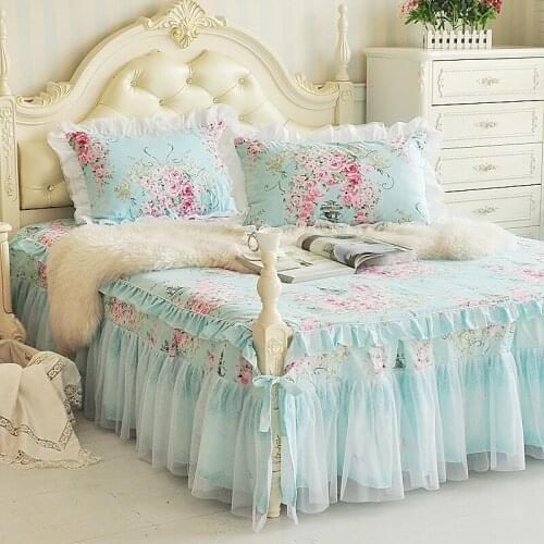 2019 New cotton Bedspread Fitted Sheet Pillowcases Cotton 2/3pcs Princess Double Lace Bed Bedding