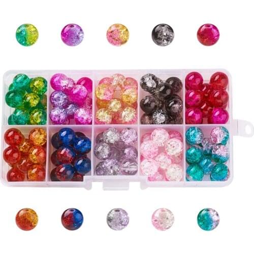 Pandahall 1Box Mixed Color Round Transparent Crackle Glass Beads for Jewelry Bracelets Earrings Making DIY 4mm 6mm 8mm 10mm