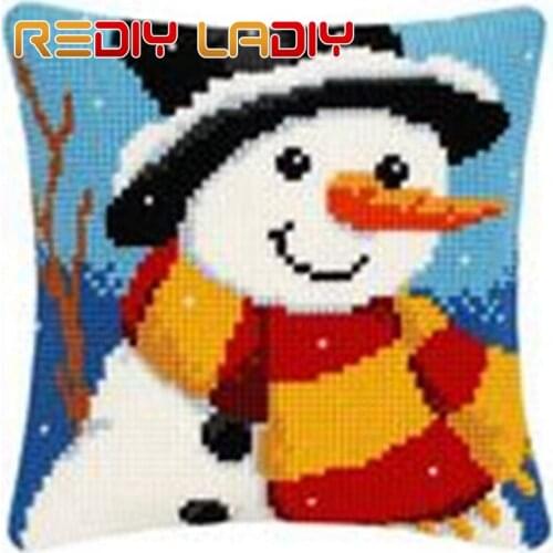 Cross Stitch Cushion Santa Snowman Make Your Own Pillow Chunky Cross Stitch Kits Pre-Printed Canvas Acrylic Yarn Pillow Case