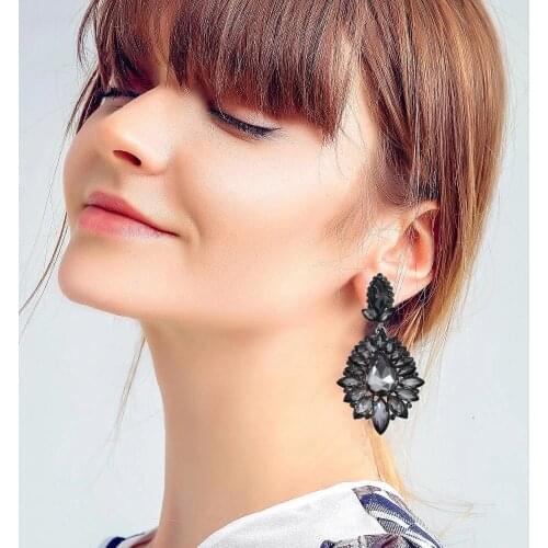 Luxury Red Purple Blue Crystal Drop Dangle Earrings for Women Bridal Flower Leaf Earring pendientes Wedding Party Charm Jewelry