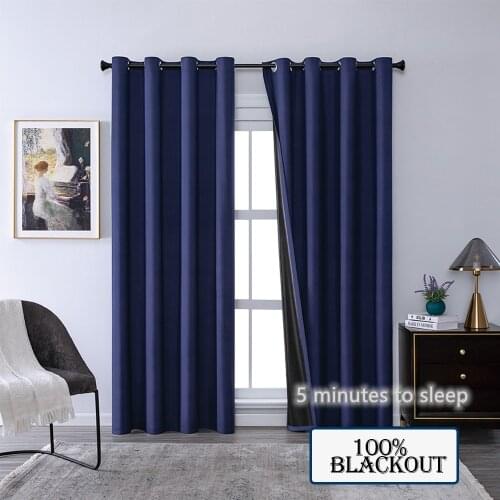 ELKA Modern 100% Blackout Curtains for Living Room Bedroom Curtains for Window Treatment Drapes Black Finished Blackout Curtains