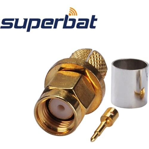 Superbat 10pcs SMA Crimp Plug Straight for 50-5 Cable Goldplated RF Coaxial Connector