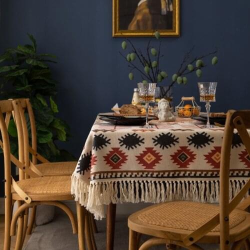Light Luxury Cotton Tablecloth Soft Retro Dinning Table Cover with Tassel Boho Decor Art Table Mat Coffee Table for Living Room