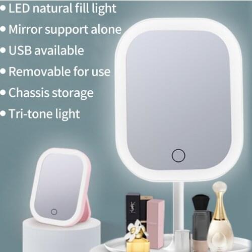 Led Light Makeup Mirror Storage LED Face Mirror Adjustable Touch Dimmer USB Led Vanity Backlit Mirror Table Cosmetic Mirror