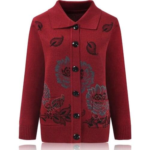 Middle-aged old Women 2020 Sweater Cardigan Spring Autumn Loose Print Knitwear Coat Female Grandma Knitted Cardigan Jacket 4XL
