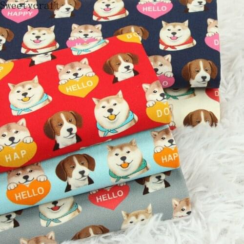110x45cm Slub Fabric By Yard Patchwork Telas Tissu Costura Sewing Cotton Fabric Hello Dog Printed DIY Handmade Bag Home Decor