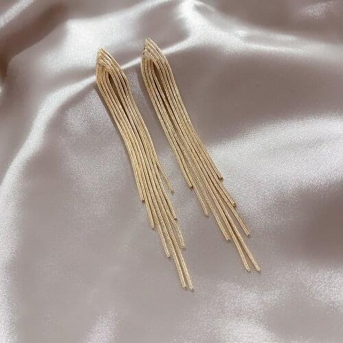 Vintage Gold Color Bar Long Thread Tassel Drop Earrings for Women Glossy Arc Geometric Korean Earring Fashion Jewelry 2020 New