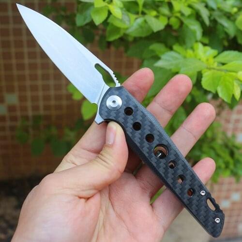 High Quality jungle adventure folding outdoor camping hunting knife D2 blade carbon fiber handle Tactical Survival gifts knives