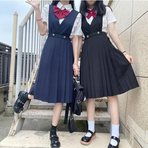 Japanese Uniform 2021 Girl Autumn Jk College Style Uniform Vest Sleeveless 2 Color High Waist High School Class Uniform Skirt