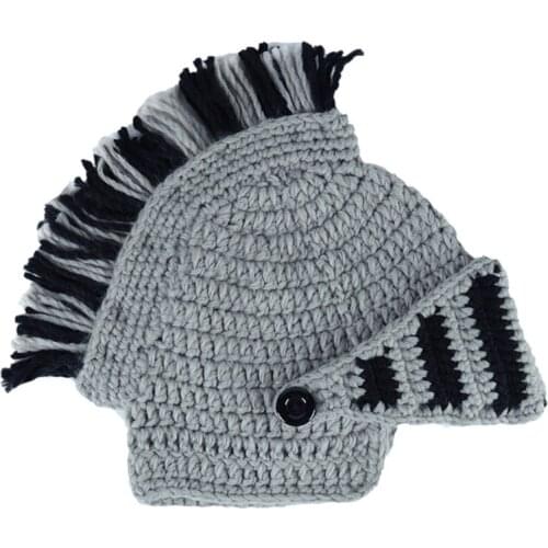 Funny Knit Roman Knight Helmet Hat Tassel Barbarian Earflap Skull Cap with Mask