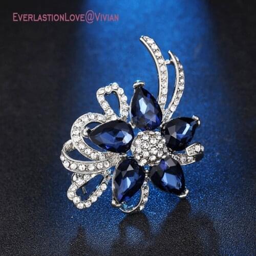 SQ Vintage flower Crystal Brooches for Womens girl Brooch pin Fashion jewelry blue rhinestone brooch pins women pin Accessories