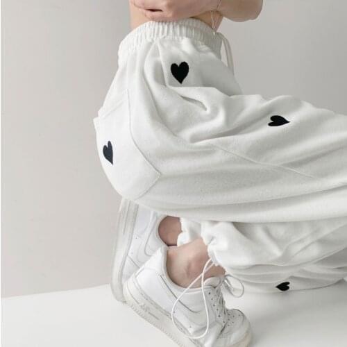 2021 Spring and Autumn Hot Girls Street Style Printed Love Sweatpants Womens Thin High Waist Elastic Waist Guards Casual Loose