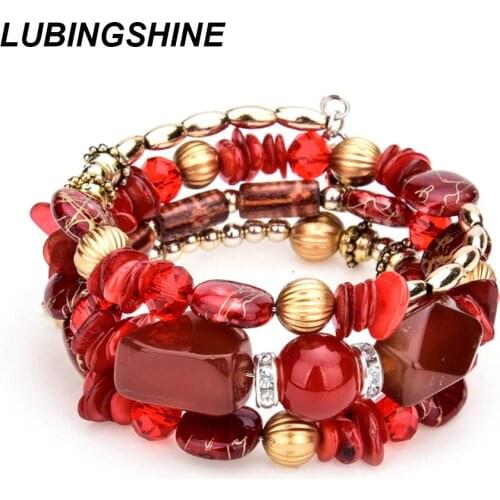 LUBINGSHINE Femme Boho Multilayer Beads Charm Bracelets for Women Vintage Resin Stone Bracelets & Bangles Ethnic Jewelry Gift