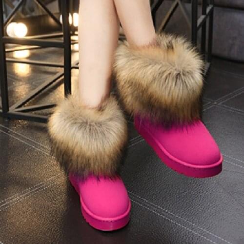 Winter Warm Women Fur Snow Shoes Flats Ankle Snow Boots Women 2020 Fashion Black Round Toe Casual Slip on Ladies Boots Hot Sale