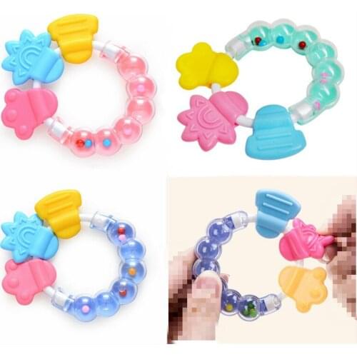 1PC Cartoon Baby Teether Hand Bell Toy Bite Baby Rattle Round Teether Toys Bed Silica gel Educational Toys