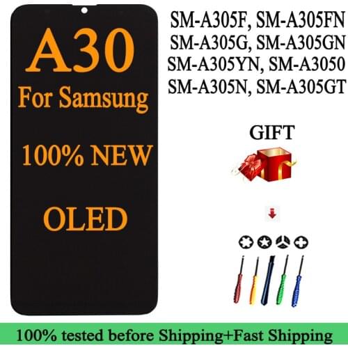 100% New SM-A305F SM-A305FN/G/GN/YN/N/GT Wholesale AMOLED For Samsung Galaxy A30 LCD Display Touch Screen Digitizer With Frame