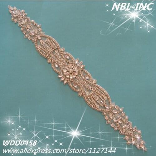 30pcs)Wholesale bridal sash hand beaded sewing rhinestone appliques for wedding dresses sash belt WDD0458