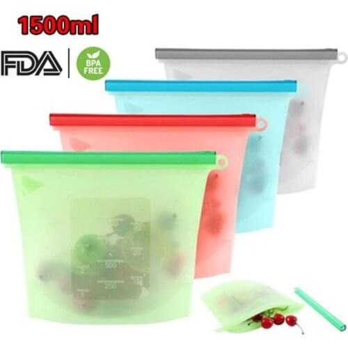 4 Pieces Of Silicone Food Storage Bag Large Capacity Food Grade Sub-Packing Ziplock Bag Silicone Food Preservation Bag 1500ml