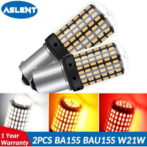 ASLENT 2PCS 1157 1156 BA15S P21W BAU15S PY21W T20 7440 W21W LED Bulbs 144smd led CanBus No Error lamp For Turn Signal Light