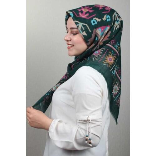 BAYSEM PATTERNED LINEN FLAMLI SCARF-KANEVİÇE DESEN-05 - RENK-08