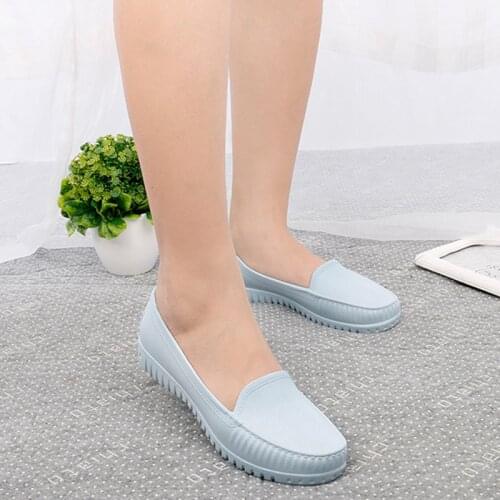 Comemore New Women Rain Shoes 2021 Summer PVC Waterproof Flat Shoe for Woman Candy Color Rain Shoe Non-Slip Casual Female Shoes
