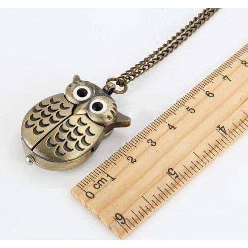 Fashion Vintage Men Women Pocket Watch Alloy Retro Owl Shape Clock Pendant Long Necklace Chain Watches Birthday Gifts LL