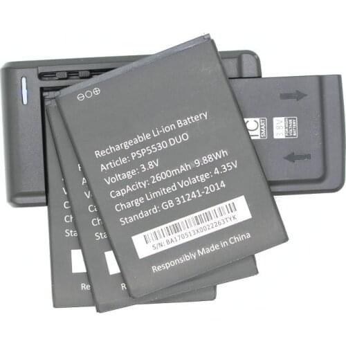 Ciszean 3x Replacement Battery For Prestigio PSP 5530 DUO PSP5530 DUO 2600mAh 3.8VDC Mobile Phone Battery + Universal Charger