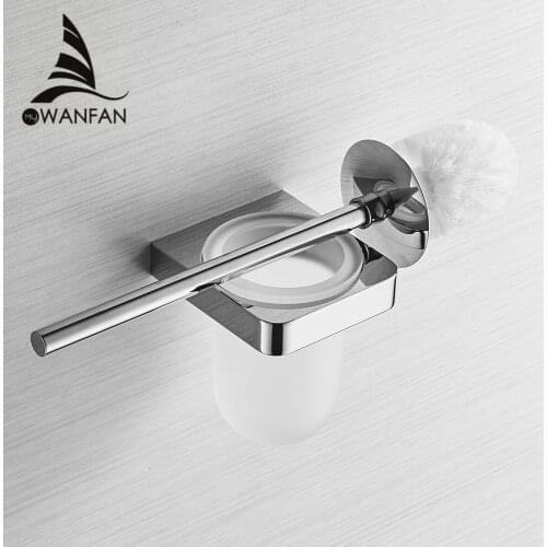 Toilet Brush Holder Chrome with Frosted Glass Cup WC Borste Clean Wall Bathroom Accessories Toilet Brush Set Bath Hardware 5788