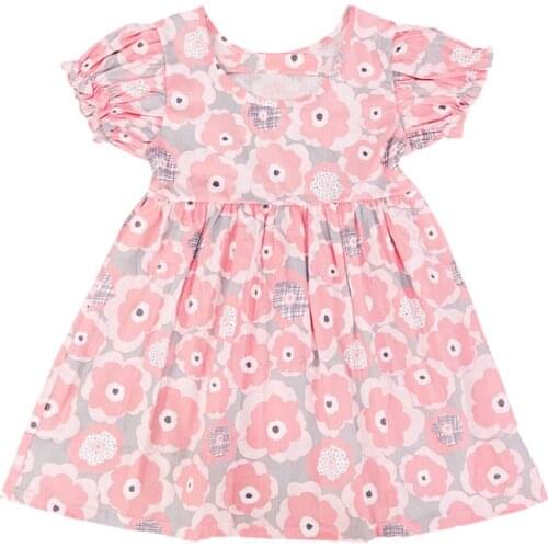 Baby Girls Short Sleeve Flower Print Dresses Clothes Kids Summer Princess Dress Children Party Ball Pageant Casual Dress Outfit