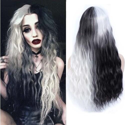 Long Wigs for Women Black White Wig Colorful Silver Hair Wig with Comfortable Wig Net Perfect Wigs for Cosplay Party Halloween