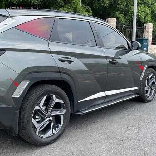 For Hyundai Tucson 2021 2022 Carbon Fiber Front Rear Wheel Eyebrow Trim Side Body Fender Garnish Sticker Accessories Car Styling