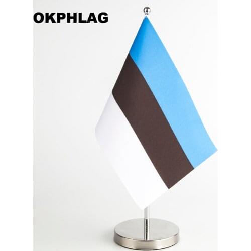 Estonia Office table Flag with Stainless flagpole base country banners desk flag 14*21CM T style Y style Single style KS-0013