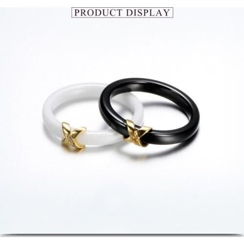 2021 Hot Sale Fine Jewelry Crystal from Austrian Black and white ceramic minimalist gold inlay zircon couple ring Fit Wedding
