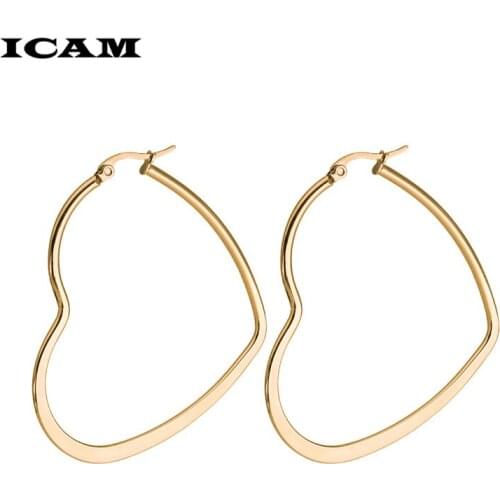ICAM New Cute Hollow Big Heart Hoop Earrings For Women Gold Silver Color Copper Simple LOVE Trendy Romantic Jewelry Nice Gifts
