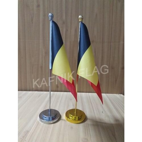 KAFNIK,Belgium Office table desk flag with gold or silver metal flagpole base 14*21cm country flag free shipping
