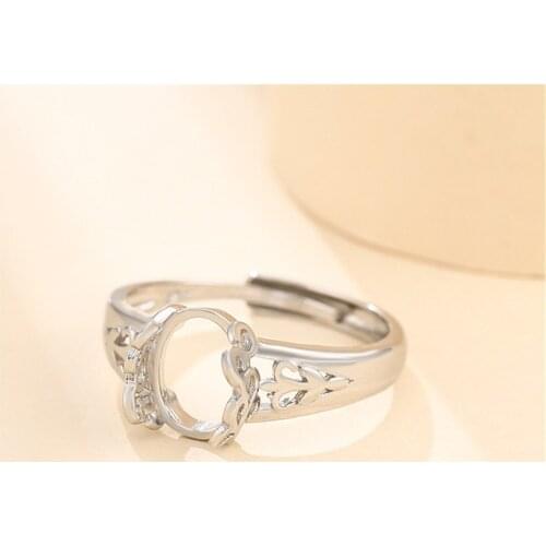 Ring Blank for 8x10mm/10x12mm Oval Cabochons White Gold Plated 925 Silver Adjustable Ring SR0234