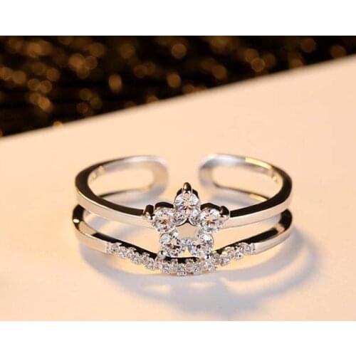 Trendy Fashion Plum Flower Shape Rings for Women Channel Setting Cubic Zirconia Silver Color Cocktail Ring for Party