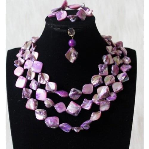 Latest African beads Jewelry Set 3 Layers Shell Beads Nigerian Bridal Necklace Free Shipping 2020 Earrings Necklace Bracelet Set