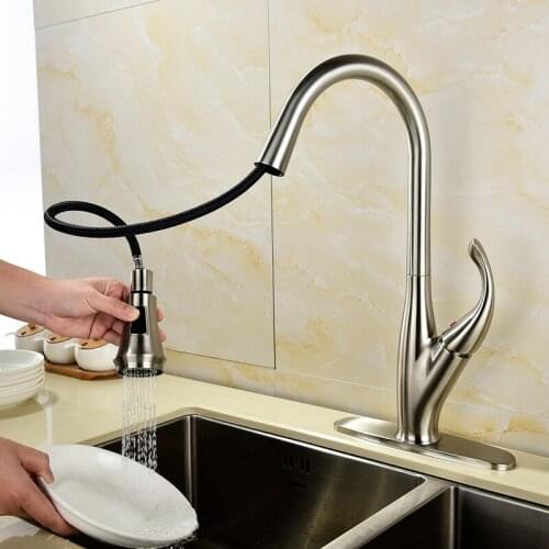 Drawing with smoked pull type kitchen faucet shower a double tap xiancai basins cold hot tap overseas warehouse goods