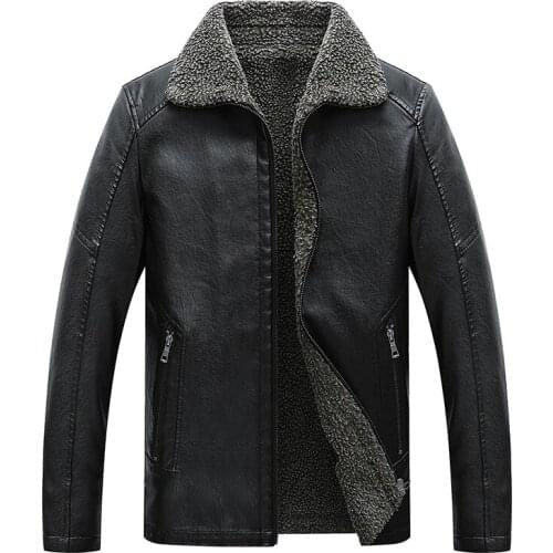 Euro code 2019 Business casual Mens Leather Jackets Winter Warm Fleece Coats Thick Outerwear Zipper Jacket large number stock