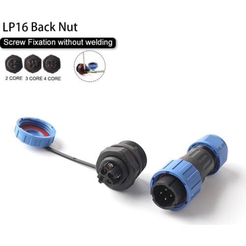 LP16/SP16 IP68 Back nut waterproof socket connector plug 2 pin 3 pin 4 pin Screw crimping without welding connector Panel Mount