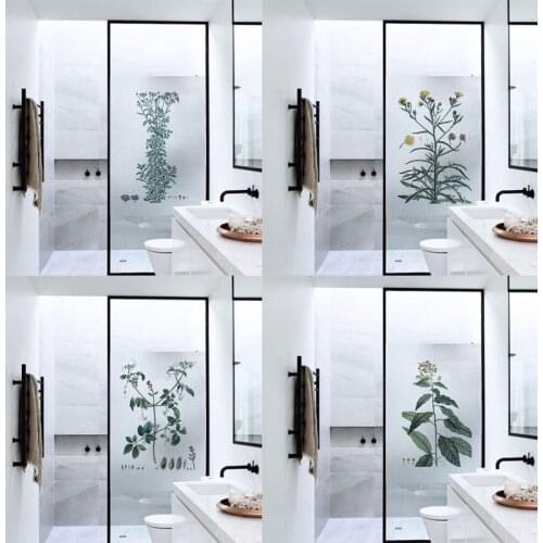 Nordic plant Static Cling Stained Glass Window Film Frosted Privacy Glass Sticker Home Decor Shower Door Film No Glue