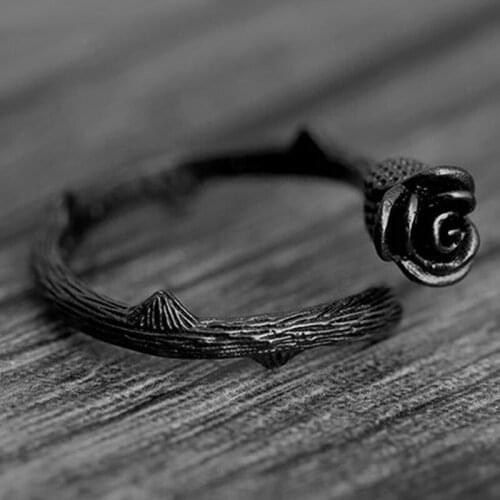 Novel Design Gun Black Plated Rose Flower Rings For Women Jewelry Adjustable Joint Ring Circle Womens Christmas Party Gift