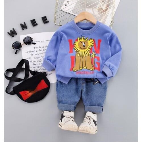 New Spring Toddler Fashion Costume Autumn Children T-shirt Jeans 2Pcs/sets Boys Baby Girl Casual Clothes Kids Cartoon Tracksuits