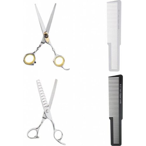 2pcs 6.5'' Professional Barber Scissor Hair Cutting Thinning Stainless Steel Shears+ 2pcs Hair Clipper Comb Set
